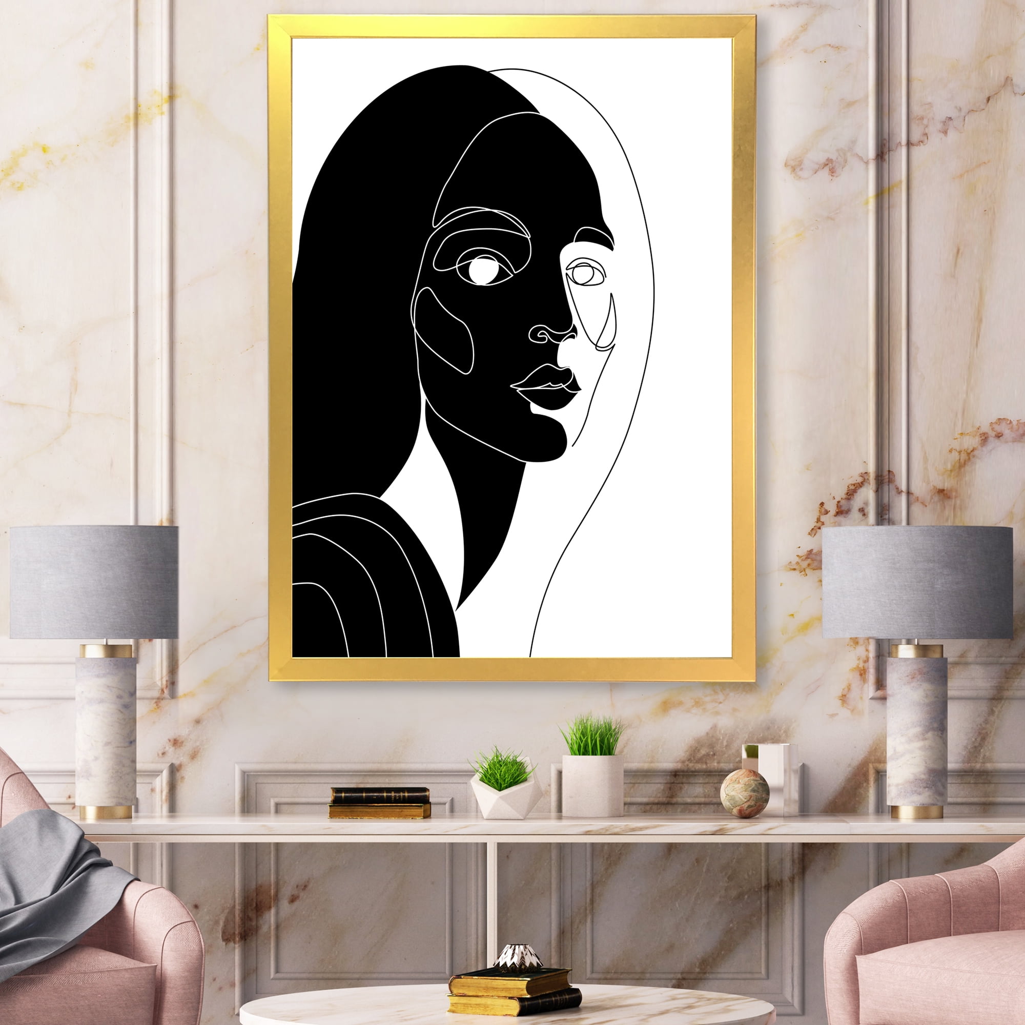 Designart 'Retro Black and White Minimal Portrait of Young Girl' Modern Framed Art Print