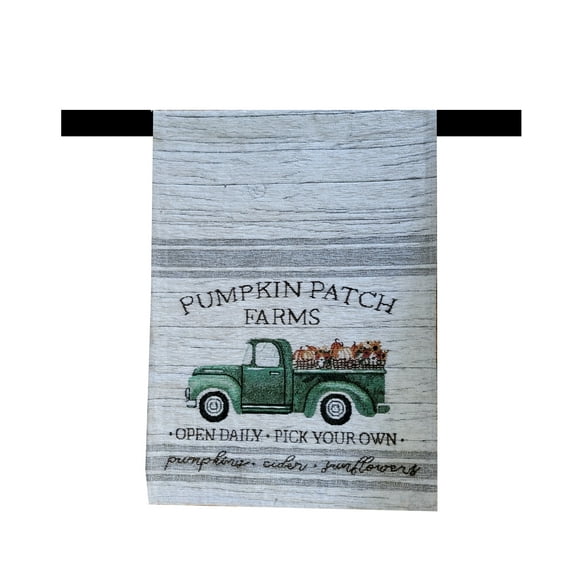 Natco  Pumpkin Patch Table Runner, Chenille 13 x 72 inches Long,  Vintage Green Truck