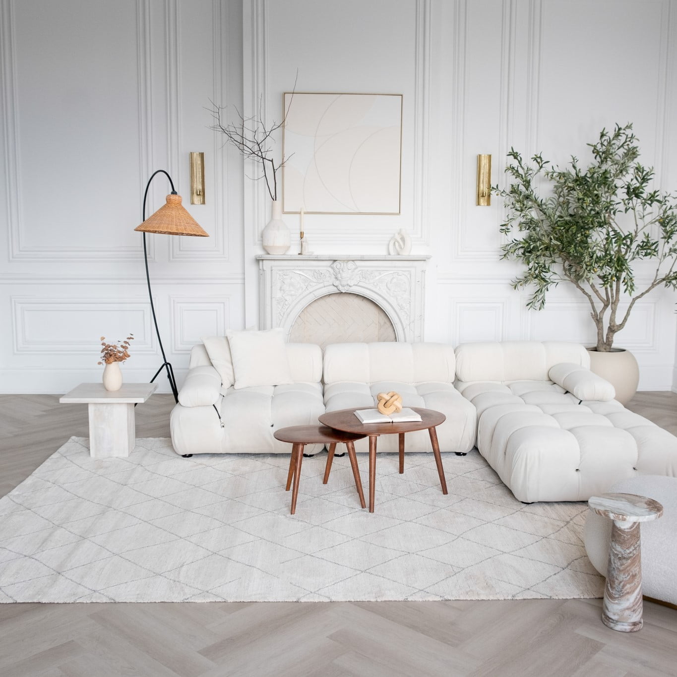 Tapis d'interieur abstrait Rug Branch Casa, beige creme, moderne - Salon, chambre