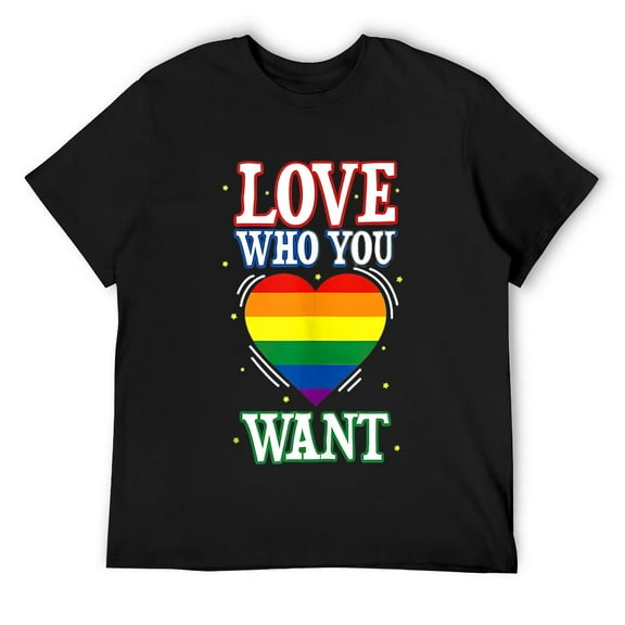 Mens Love Who You Want LGBT Gay Pride Rainbow Design T Shirt Black S