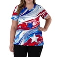 thumbnail image 3 of 4th of July Scrub Tops Women Loose V Neck Red White and Blue Print Scrub Shirts Short Sleeve Independence Day Patriotic Scrubs Medical Nurse Uniform Nursing Workwear with Pockets Red XL, 3 of 5