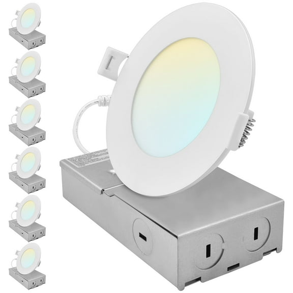 LUXRITE 4 Inch Canless Spotlight LED Recessed Light 5CCT Dimmable 650/800/1066LM 8W/10W/13W ETL 6 Pack