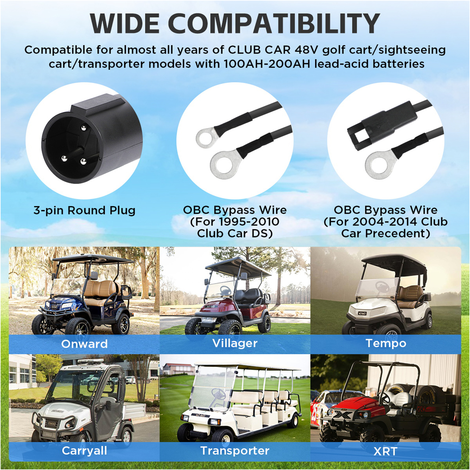 DUOYI 48V 18A Smart Battery Charger, 1250W Fully Automatic Lead Acid Golf Cart Charger with Trickle Maintenance and IP67 Waterproof for Club Car