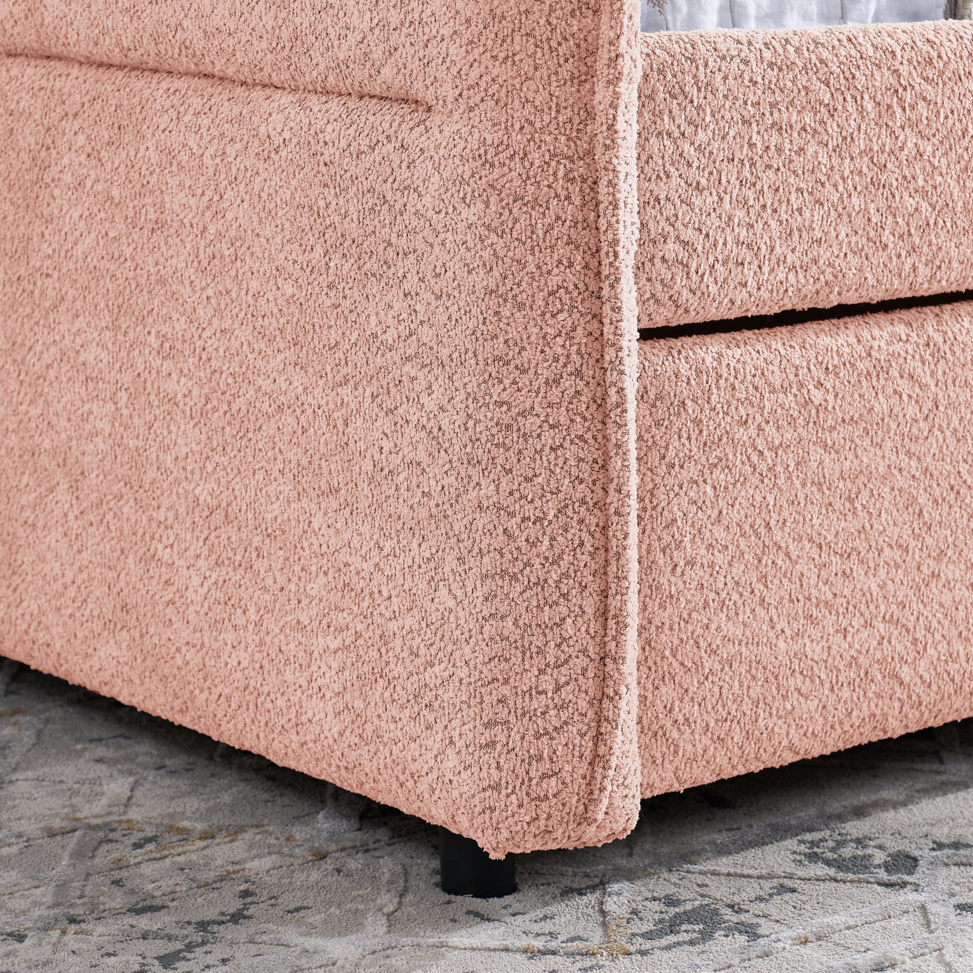 Mintazer Full Upholstered Daybed with Trundle, Boucle Fabric Sofa Bed for Living Room & Bedroom, Pink