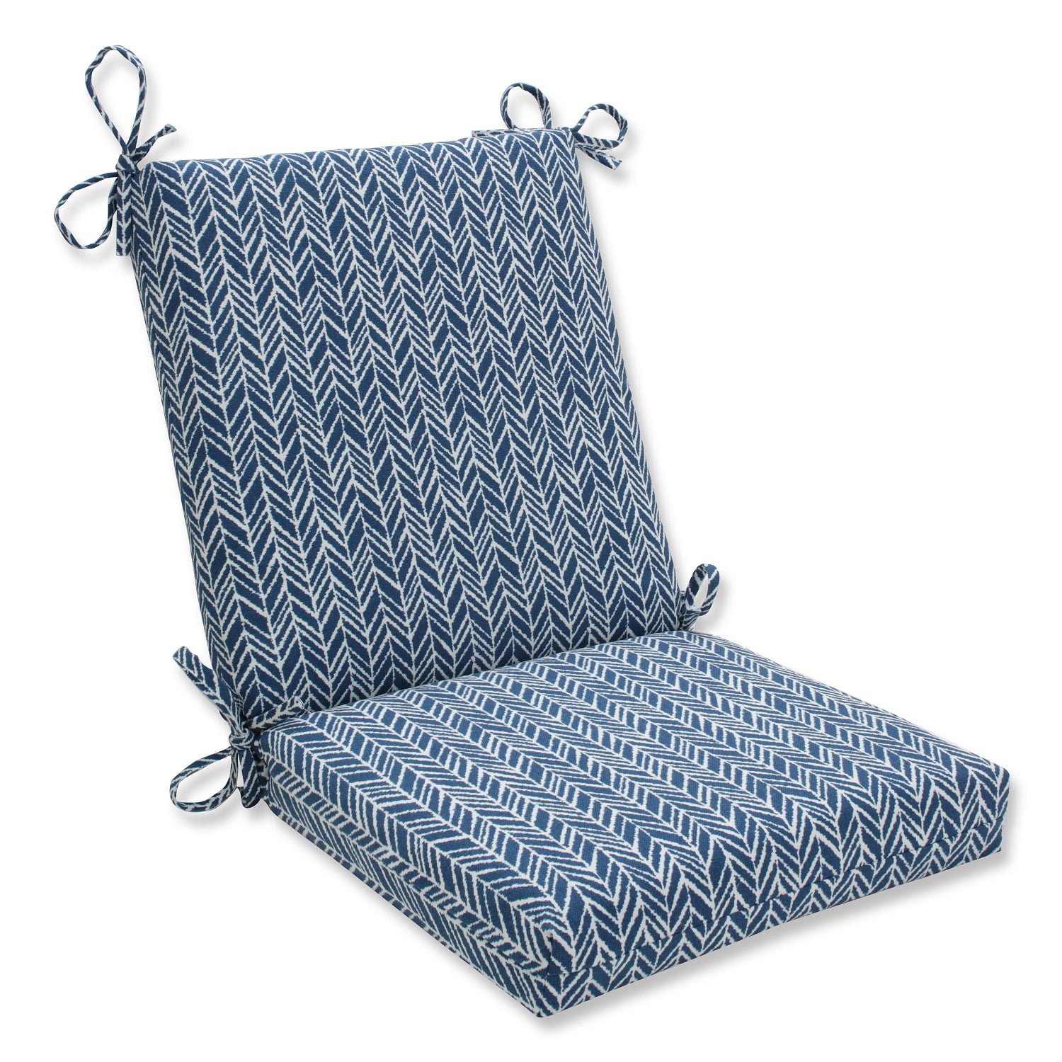 36.5” Blue and White Outdoor Patio Chair Cushion with Ties
