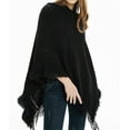 thumbnail image 3 of StylesILove Women Knitted Hooded Poncho Crochet Pattern Pullover Cardigan Soft Wrap (Black), 3 of 4