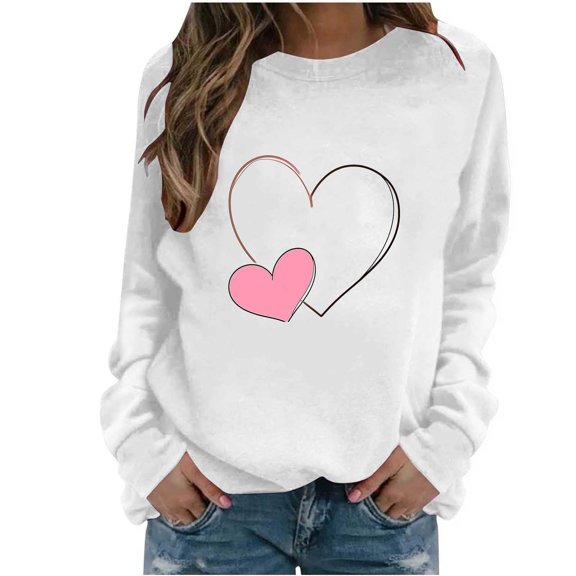 2026 Womens Cute Valentines Outfits Long Sleeve Love Heart Graphic Sweatshirts Pullover Valentine's Crewneck Sweatshirt