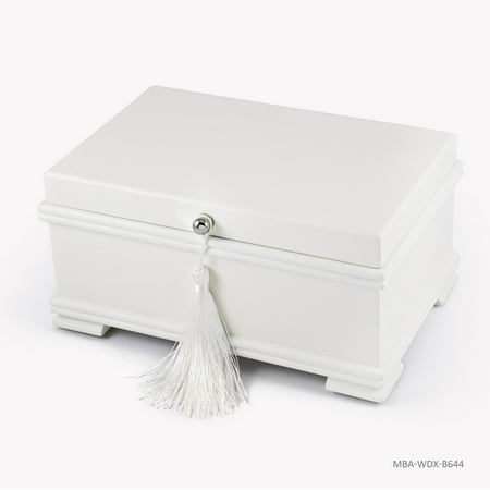 Contemporary 18 Note Matte White Musical Jewelry Box with Lift-Up Tray - Barcarolle of Hoffman