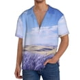 thumbnail image 7 of Lsque Lavender Fields Under Blue Sky print Men's Cuban Collar Short Sleeve Shirt Summer Beachwear Casual Button Down Fashionable Vacation Leisure Shirt-X-Large, 7 of 7