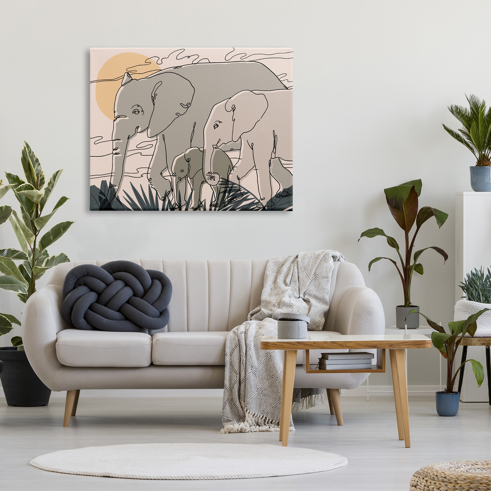 Stupell Industries Elephant Family March Safari Sun Sky Abstract Linework, 48 x 36, Design by Ziwei Li