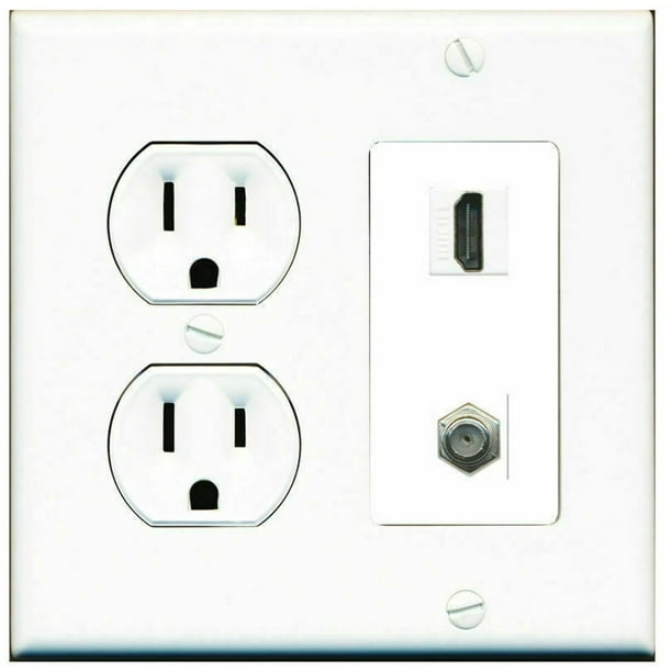 Ultra Spec Cables 2 Gang 15 Amp Round Power Outlet HDMI Coax