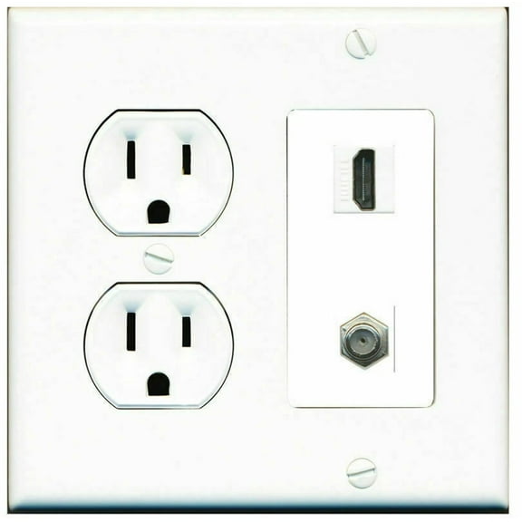 Ultra Spec Cables Custom 15 Amp Round Power Outlet HDMI Coax Wall Plate