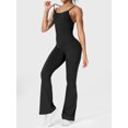 thumbnail image 3 of Caoirhny Women Solid Color Jumpsuits Spaghetti Strap Sleeveless Bodycon Rompers Flare Pants Cross Backless Unitard Playsuits, 3 of 7
