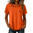 thumbnail image 3 of Pumpkin Bat Halloween Graphic T-Shirt for Women Round Neck Short Sleeve Casual Tunic Tops Fall Tees Orange S, 3 of 6