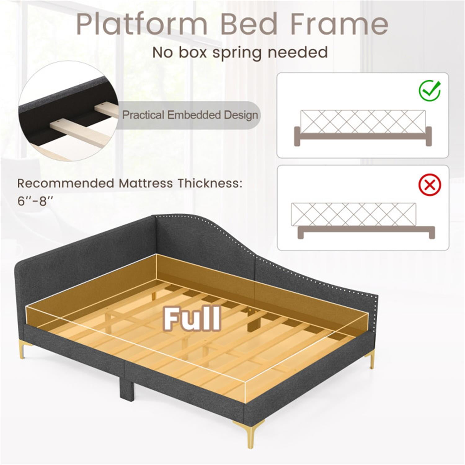 Demi Bonn Full Size Rivet-Tufted Daybed with Metal Legs and Wood Slats, Platform Bed Frame for Living Room, Bedroom and Guest Room, Gray