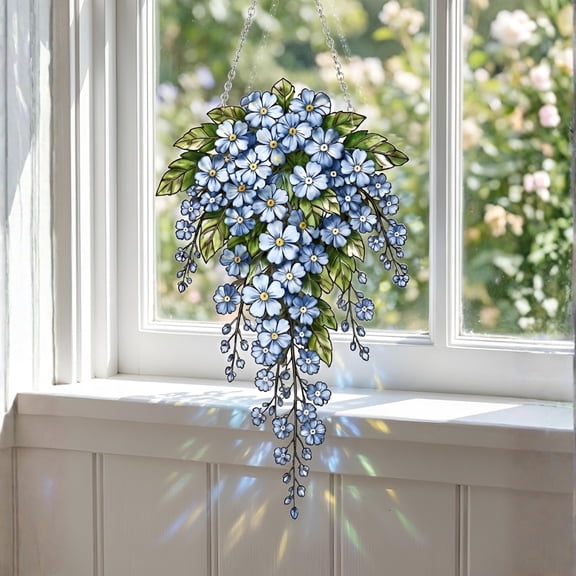 Forget Me Not Acrylic Suncatcher Blue Wildflower Window Hanging Cottagecore Home Decor Mother’s Day Memorial Meaningful Gift