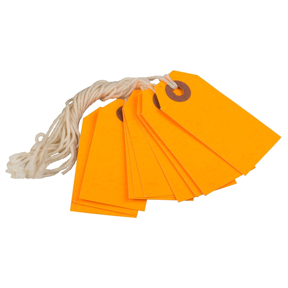 JAM Tiny Neon Orange Paper Gift Tags, with String 10" x 4.75" x 2" (10 Count)