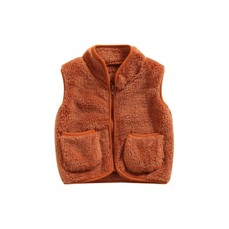 

Yinyinxull Infant Toddler Baby GIrls Boys Waistcoats Plush Pocket Sleeveless Outerwear Vests Autumn Winter Warm Clothes Camel 12-18 Months