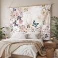 thumbnail image 3 of Vintage Pink Flowers Large Tapestry for Bedroom Wall Hanging Tapestry,Spring Floral Butterfly Retro Art Ceiling Backdrop Tapestries Poster Blanket Wall Decor for Teens Room Living Room 100" x 59", 3 of 8