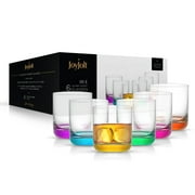 JoyJolt Hue Colored Whiskey Glass Drinking Glass Tumbler  Set - Set of 6 DOF Scotch Rocks Glasses