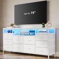 thumbnail image 7 of 63" Wide 10-Drawer Dresser TV Stand with LED Lights & Power Outlets, Fabric Entertainment Center for 60-75 Inch TVs, Modern Chest of Drawers for Bedroom and Living Room, White, 7 of 7