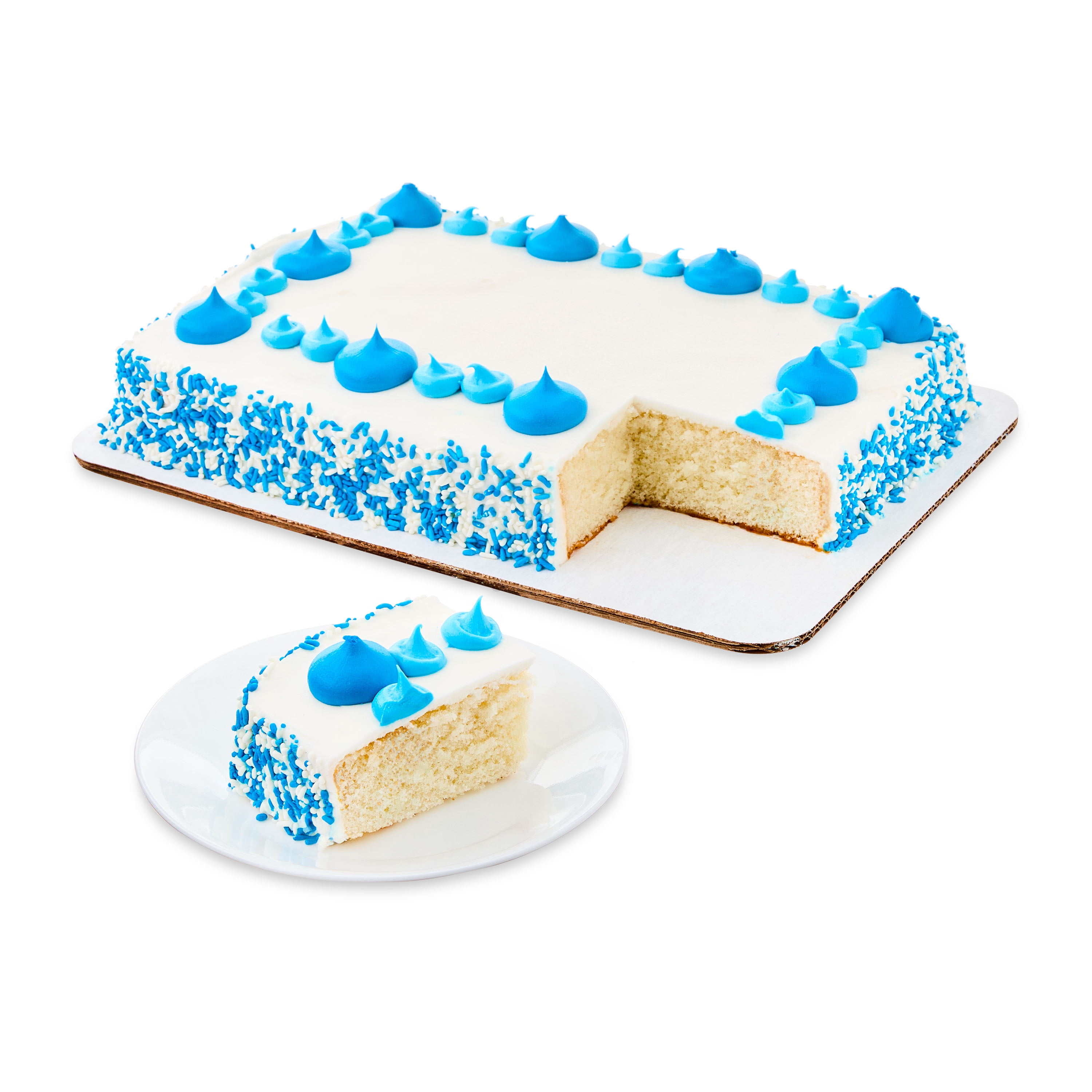 Freshness Guaranteed White Cake, Vanilla Naturally and Artificially Flavored Buttercream Frosting, 1/4 Sheet, Serves 18, 55 oz (Baked)