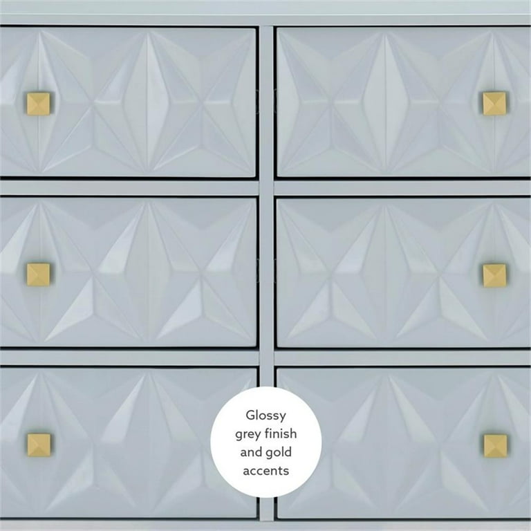 Linon Alick Wood Geo Texture 6 Drawer Dresser with Gold Hardware in Gray -  Walmart.com