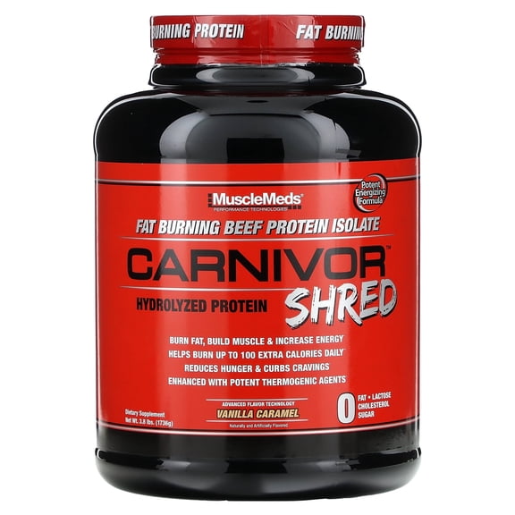 MuscleMeds Carnivor Shred Fat Burning Hydrolized Beef Protein Isolate, 0 Lactose, 0 Sugar, 0 Fat, Vanilla Caramel, 3.8 lbs