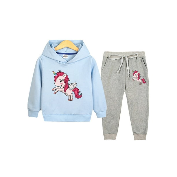 LUXUR Kid Girl Unicorn Print Hoodies And Sweatpants Elastic Waist