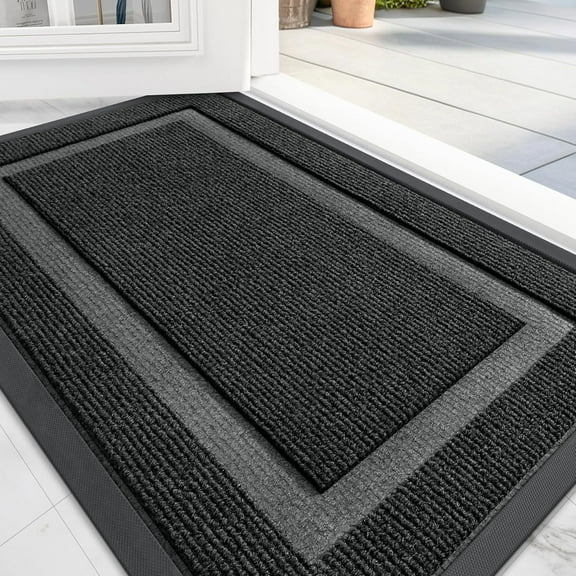 Front Door Mat Indoor Outdoor Entrance, Waterproof All-Season, All-Weather Doormat, Sturdy Natural Rubber, Fade Resistant, Low Profile, Easy Clean Patio Porch Entryway Mat, 47x32, Black