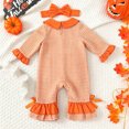 thumbnail image 5 of Kogui Baby Halloween Costumes Kids Girls Long Sleeve Color Block Patchwork Romper Front Pocket Round Neckline Casual Spring Autumn Romper 0 3 6 9 12 18 Months (Orange,3-6 Months), 5 of 7