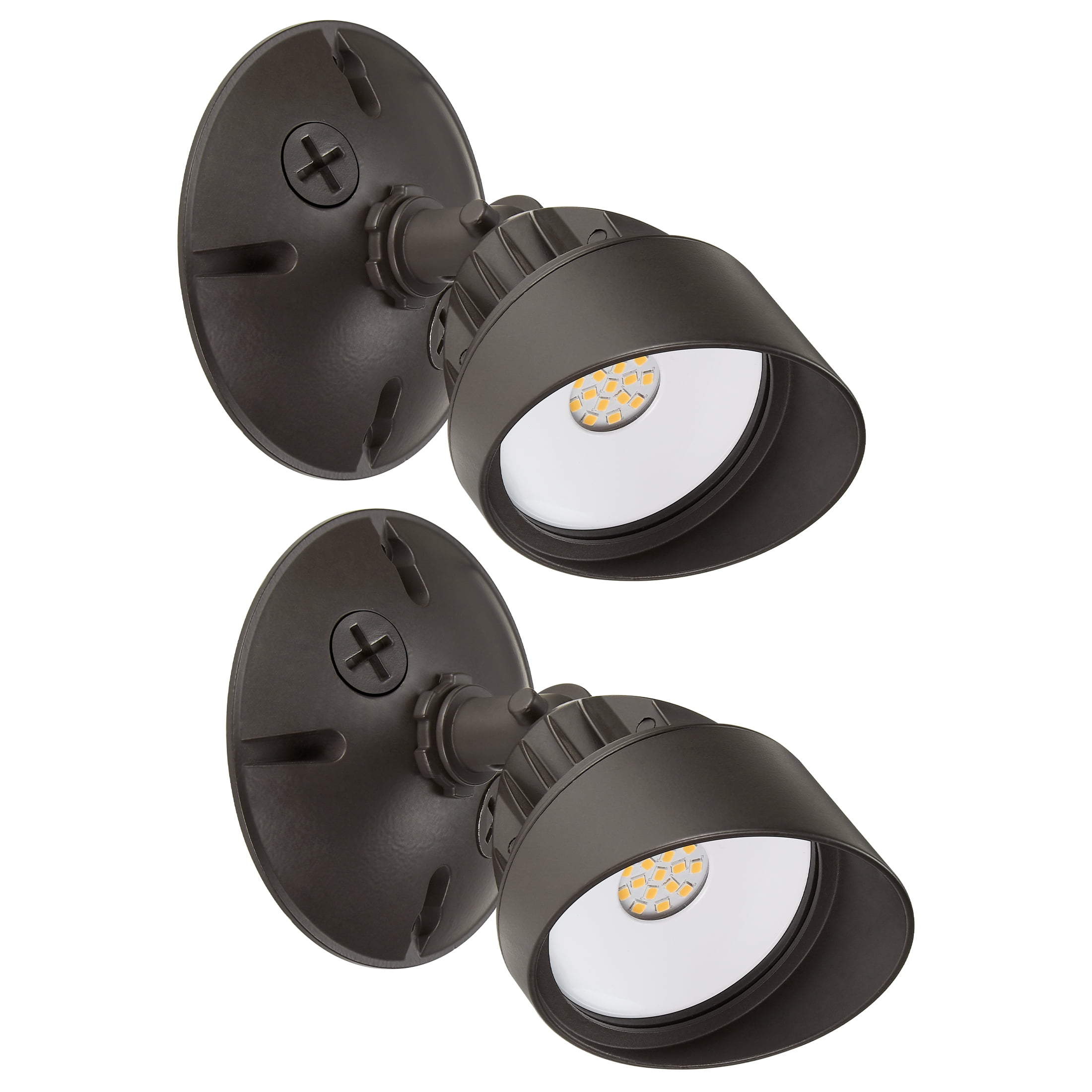 Maxxima LED Outdoor Flood Wall Light, Exterior Security Light w/ Adjustable Head, 800 Lumens, 3000K Warm White, Brown (2 Pack)