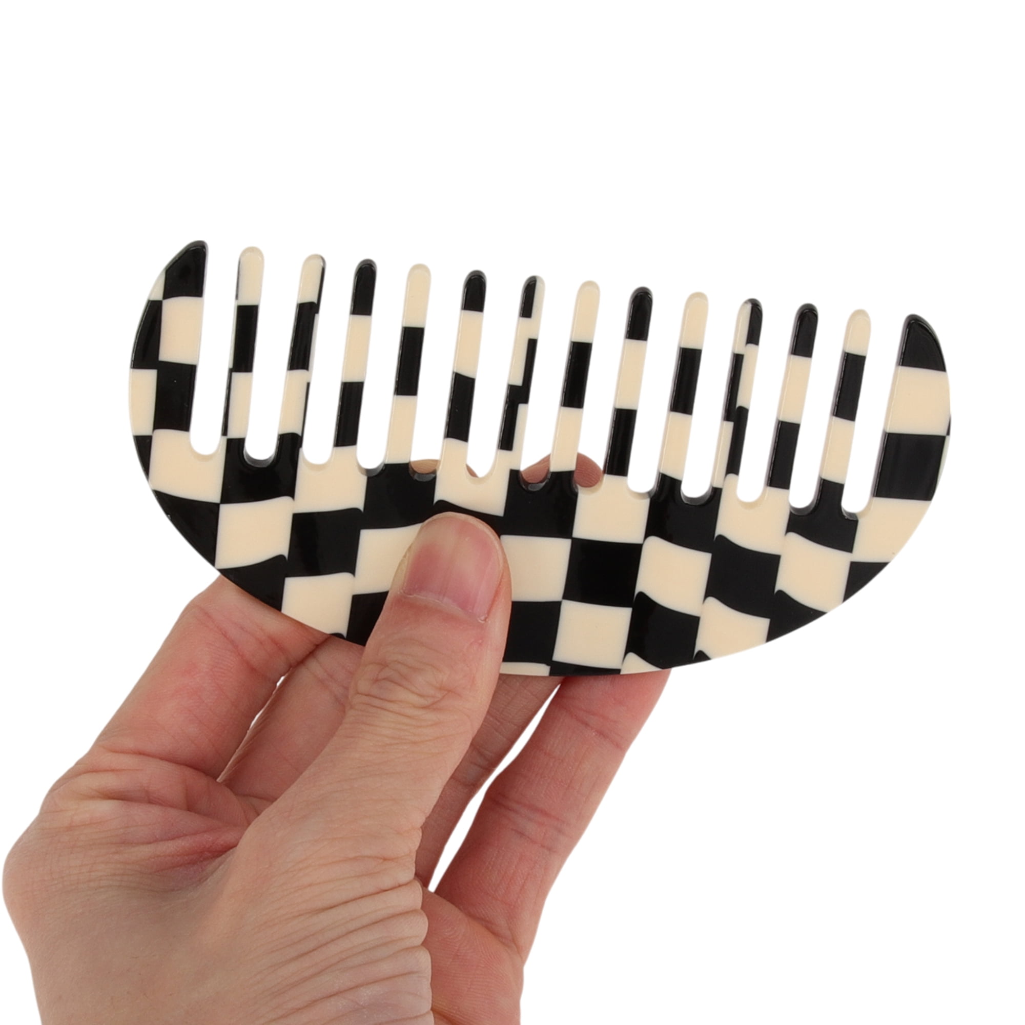Unique Bargains 1 Pc Square Retro Checkerboard Hair Comb for All Hair Types Black, White
