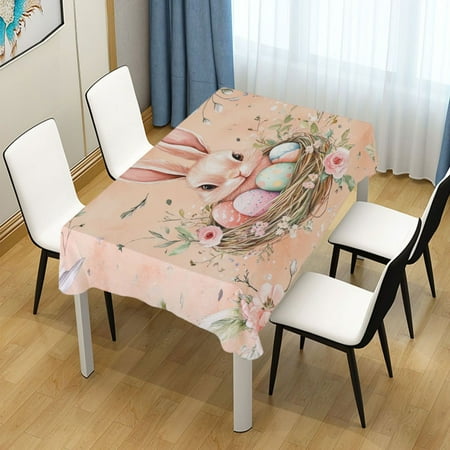 

60x90 Inch Tablecloth Polyester Square Tablecloth for Home Kitchen Dinner Decor Watercolor Easter Pattern