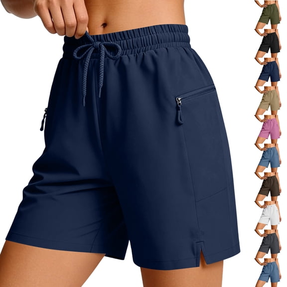 Women's Bermuda Athletic Running Shorts Quick-Dry Lightweight Workout Slit Hem Shorts with Zipper Pockets No Liner White