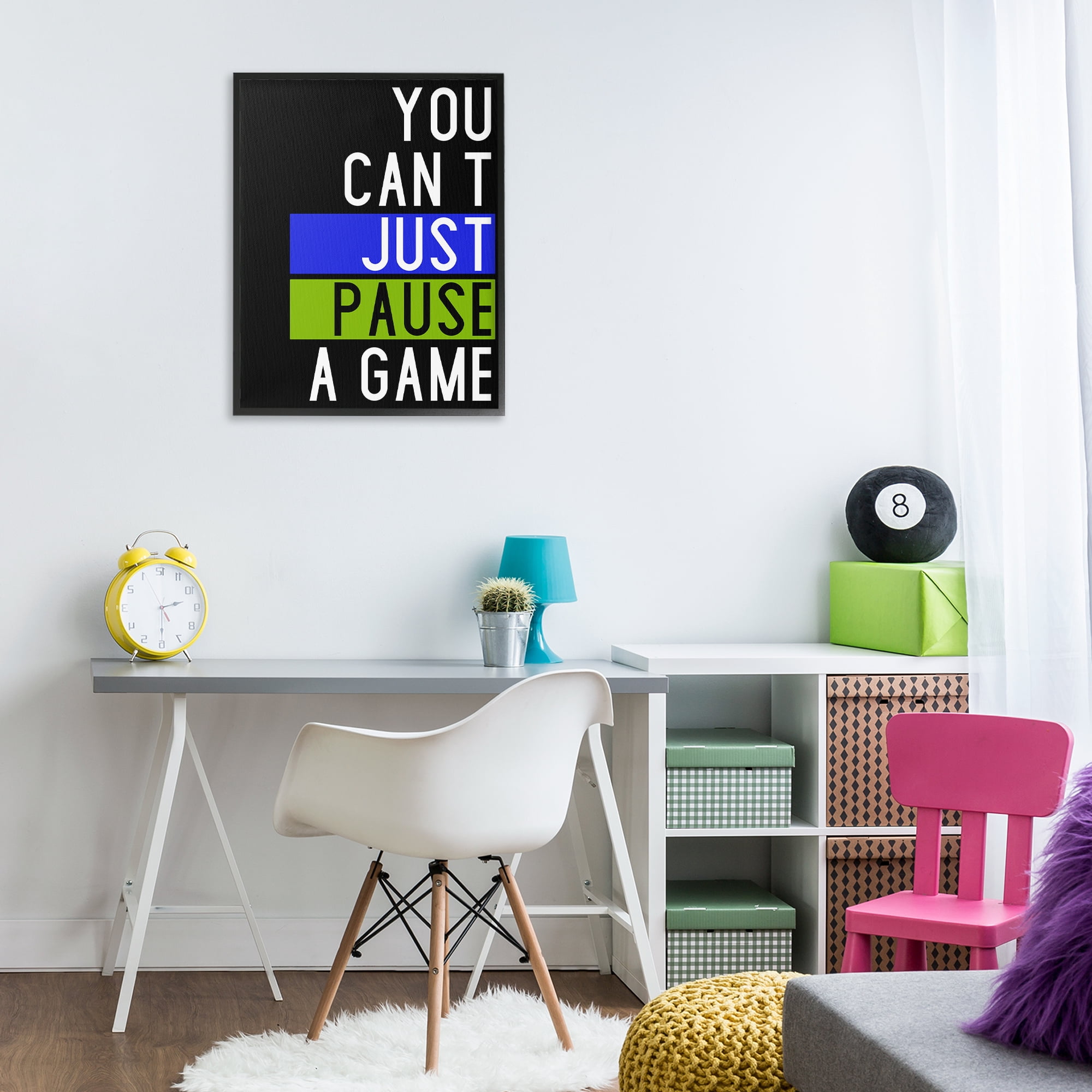 Stupell Industries Can't Pause a Game Typography Painting Black Framed Art Print Wall Art, 24 x 30