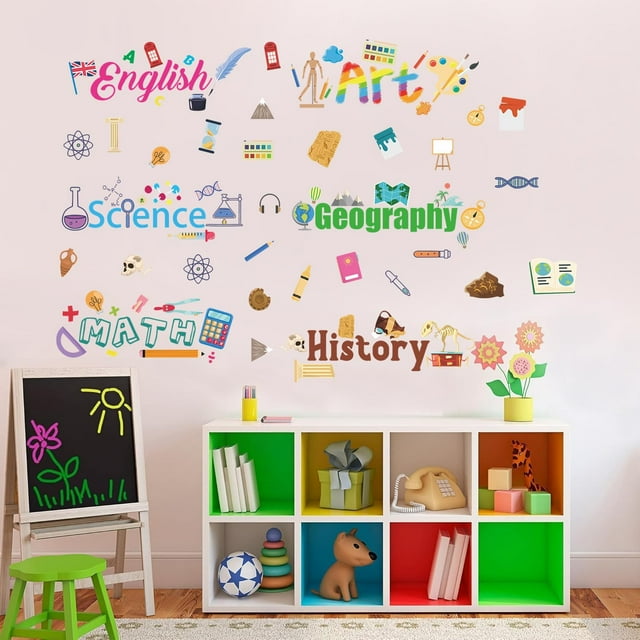 TOARTi Back to School Bulletin Board Decorations Colorful Learning Wall Sticker for Classroom Educational Subjects Wall Decals Math Art History English Science Geography Stickers Class Subject Decals