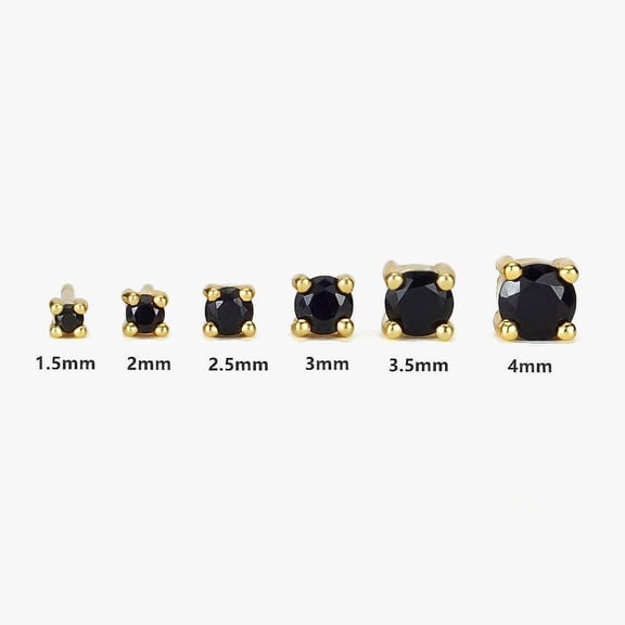 ERICAJEWELS Black CZ Stud Earrings,Prong Solitaire for Cartilage,Tragus,Conch,Gold