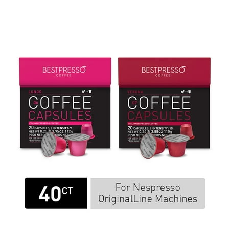 Bestpresso Coffee Capsules For Nespresso OriginalLine Machines, 40 Count (Lungo,