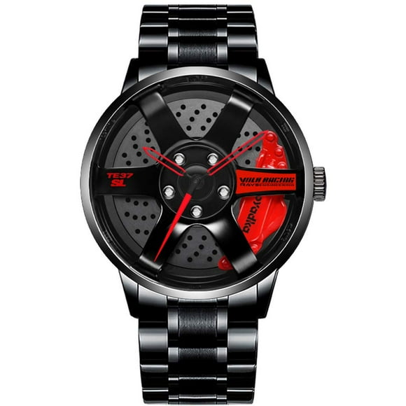 iCyber Watches for Men - Waterproof Stainless Steel Japanese Quartz Wrist Watch Sports Men’s Watches with Car Wheel Rim Hub Watch (Red)