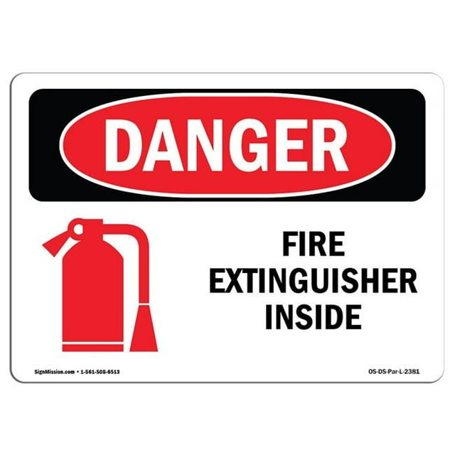 SignMission OS-DS-A-1218-L-2381 12 x 18 Po Signe de Danger OSHA - Extincteur à l'Intérieur