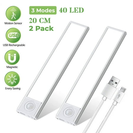 

MesaSe 2 Pcs Motion Sensor Cabinet Lights 40LED Dimmable Closet Lights Rechargeable Wireless Under Counter Lighting Night Light for Stairway Kitchen Wardrobe Cupboard