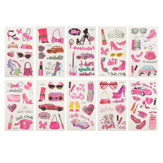 Unique Bargains 10 Pcs Realistic Fake Tattoos Party Styles Temporary Tatto Pink