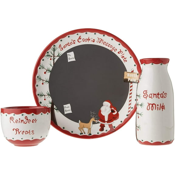 Santa's Writable Message Cookies And Milk Plate Set