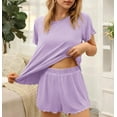 thumbnail image 5 of DAKIMOE Womens Pajamas Set, 2 Piece Ribbed Knit Pjs Short Sleeve Sleepwear Set Soft Pj Lounge Sets, 5 of 8