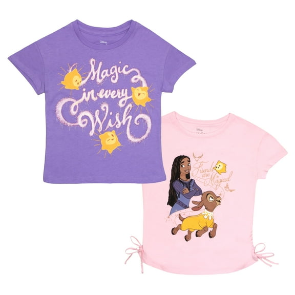 Disney Wish Friends Are Magical Girl's 2-Pack Short Sleeve Tshirt Bundle Set for Kids (Sizes 5-12)