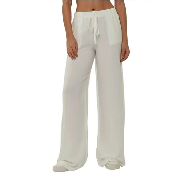 Textured Linen Feel Elastic Waist Pants