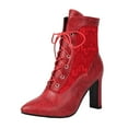 thumbnail image 5 of Vintage Dress Combat Boots for Women Mid Century Lace Leather Patchwork Pointed Toe Lace up High Heel Short Ankle Booties Red Size 7.5, 5 of 6