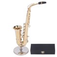 thumbnail image 1 of Miniature Saxophone with Brass Stand, Realistic Mini Musical Instrument Dollhouse Model Home Decoration, 1 of 3