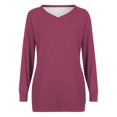 thumbnail image 4 of ibuvkizy Womens Tops Dressy Casual,Womens Long Sleeve Shirts,Oversized Tshirts Shirts for Women Solid Workout Sweatshirts Casual Basic Long Sleeve Shirt Classic V-Neck Tops Purple,XXXL, 4 of 4